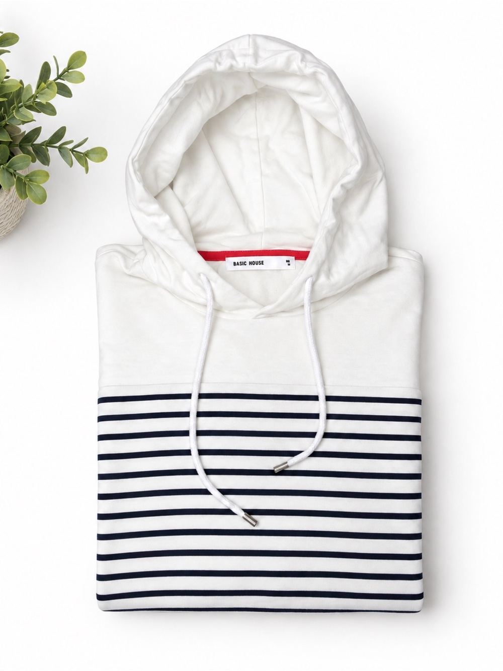 BASIC HOUSE - Long Sleeve Striped Pull-On Hoodie